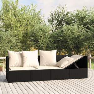 Cama de Exterior Negra, Acero con Recubrimiento en Polvo y Poliéster, Cómoda Tumbona de Ratán Sintético - Product Image 1