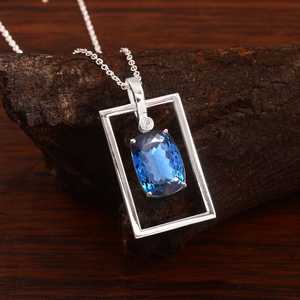 Pendentif en tourmaline bleue indicolite sans défaut, argent sterling 925, pierre précieuse taille coussin 14x10MM, fait main, cadeau de fiançailles - Product Image 1