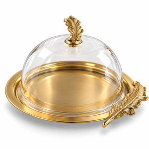 Plateau de service décoratif en fil métallique doré pour chocolats verts avec dôme transparent pour hôtels, mariages et événements – Tailles et couleurs personnalisées disponibles - Product Image 3