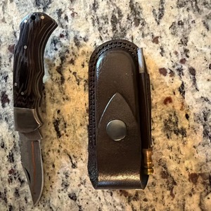 Cuchillo de bolsillo de acero de Damasco y cobre de grado industrial, mango de madera, hoja de punta caída, apertura con perilla, cuchillo plegable para camping, OEM - Product Image 6