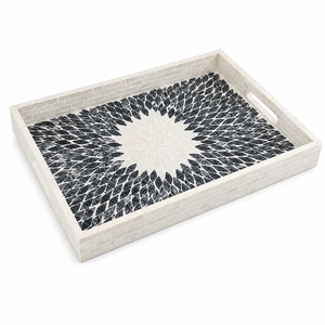 Mother of Pearl Inlay Serving <b>Tray</b> Geometric Mosaic Coffee Table Organizer <b>Tray</b> <b>Decorative</b> MOP Platter <b>for</b> Living Room Hotel - Product Image 1