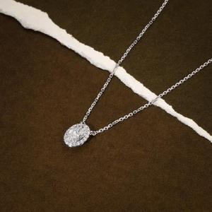 Oval Halo Diamond <b>Pendant</b> Necklace in <b>Solid</b> White <b>Gold</b>, Classic Lab Grown Diamond Solitaire Necklace for Women & Gift For Her - Product Image 4