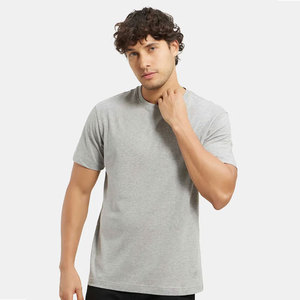 เสื้อยืดคอกลมสีเทาคลาสสิกสำหรับผู้ชาย ผ้าฝ้ายสีเทาล้วน แขนสั้น คอกลม - Product Image 5