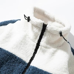 Men's Sherpa <b>Fleece</b> Jacket Stand Collar Colorblock <b>Zipper</b> Front Logo Thick Windproof Casual Winter Coat OEM Custom Eco-Friendly - Product Image 2