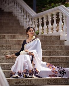 Sari indio de lino y algodón con hermoso estampado digital, para bodas, fiestas y festivales, estilo Bollywood, diseño de diseñador, para mujer. - Product Image 2