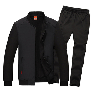 Ensemble de survêtement noir pour homme, sweat-shirt à fermeture éclair à manches longues, poches latérales, vêtements décontractés, col à capuche respirant, coupe régulière, hiver - Product Image 1
