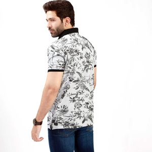 Polo à manches courtes pour homme, imprimé floral gris, respirant, vêtement décontracté, coton tricoté - Product Image 2