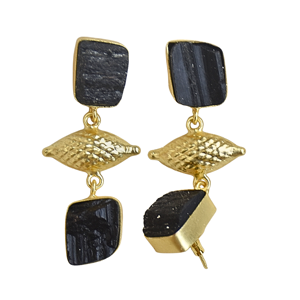 Pendientes Geométricos Colgantes de Aleación Chapada en Oro para Mujer, Estilo Vintage con Piedra Negra, Joyería de Moda - Product Image 3