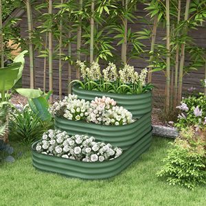 Fioriera Rialzata a 3 Livelli con Fondo Aperto 62.25"x43"x32.25" Verde con Bordo di Sicurezza per Frutta Verdura Erbe Fiori da Giardino Domestico - Product Image 2