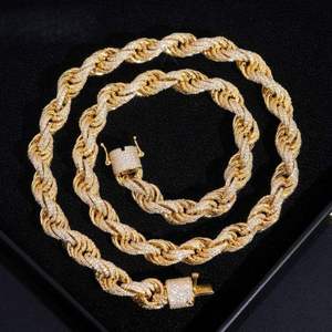 Luxury Two Tone <b>Rope</b> <b>Chain</b> Moissanite Diamond Necklace VVS Hip Hop Twisted Link Jewelry for Men Unisex Premium Accessory - Product Image 2