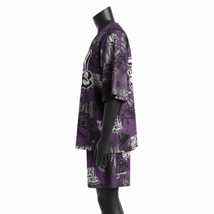 Ensemble de shorts en jersey mesh premium pour femmes, respirant, polyester, violet, noir, impression par sublimation, logo personnalisé, ensembles pour femmes, 100% coton - Product Image 3