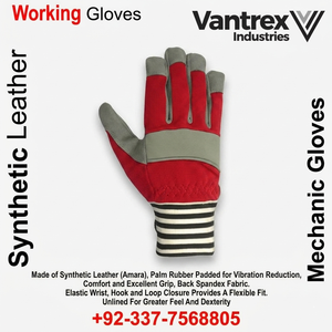 General Purpose Safety Gloves Red Gray PU Leather <b>Textured</b> Fingertips Anti-Slip Elastic Wristband Latex Free <b>Powder</b> Free - Product Image 4