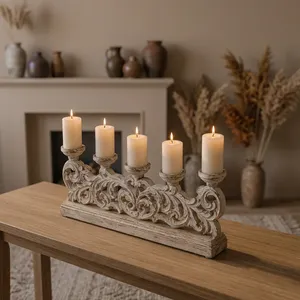 Vintage Whitewashed Wooden Gate Candle Holder Stand <b>Rustic</b> Farmhouse <b>Console</b> <b>Table</b> Entryway Decor for Bedroom Living Room - Product Image 4