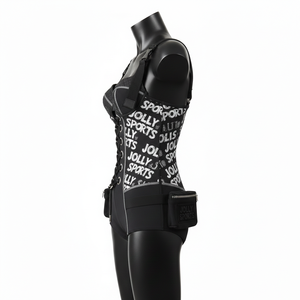 ชุดว่ายน้ำผ้าโพลีเอสเตอร์ผสมสแปนเด็กซ์เนื้อนุ่มยืดหยุ่น สีดำ แต่งเชือกผูกด้านหน้า พร้อมสกรีนโลโก้ตามสั่ง สำหรับผู้หญิง - Product Image 3