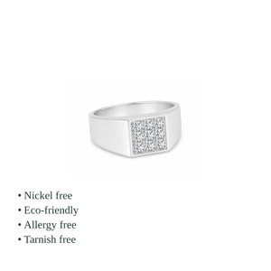 925 Sterling <b>Silver</b> CZ Pave Setting Geometric Ring Minimalist Unisex Everyday Wear - Product Image 2