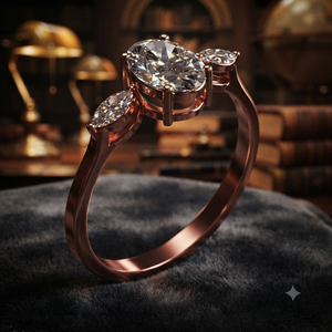 Bague de fiançailles en moissanite or rose taille ovale avec pierres latérales marquise, bague de mariage solitaire classique pour femme, bijoux personnalisés - Product Image 1