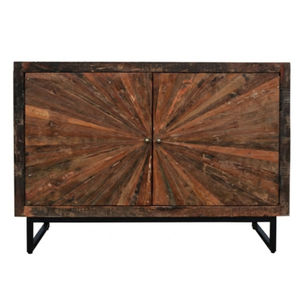Aparador Moderno Retro con Puertas de Paneles Rayados, Madera Maciza Reciclada, Patas de Hierro, Estilo Industrial para Comedor, Sala de Estar u Oficina - Product Image 1