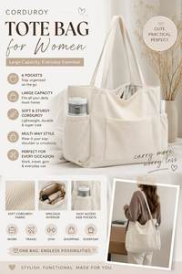 Large Capacity Canvas Solid Letter Tote <b>Bag</b> Versatile Handbag for Commuter Work Student Class Multi Pocket Tote <b>Bag</b> <b>Underarm</b> - Product Image 4