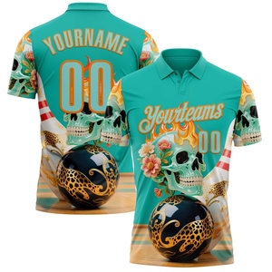 Venta al por mayor directa de OMMIZ INDUSTRY: Camisetas Polo Personalizadas con Estampado Floral 3D de Leopardo, Calavera y Llama en Azul Hielo y Naranja Bahía - Product Image 1