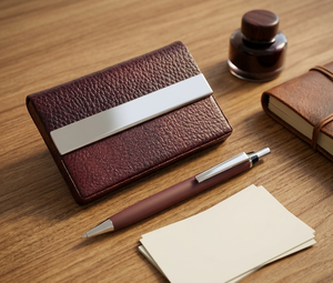 Juego de Regalo Empresarial de Lujo con Tarjetero de Cuero Genuino Marrón y Bolígrafo Metálico con Logotipo Personalizado al Mejor Precio - Product Image 1
