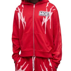 <b>Red</b> Full Zip <b>Hoodie</b> Set with All-Over Graphic Print 420 GSM Cotton Fleece Relaxed Fit OEM Wholesale Manufacturing - Product Image 1