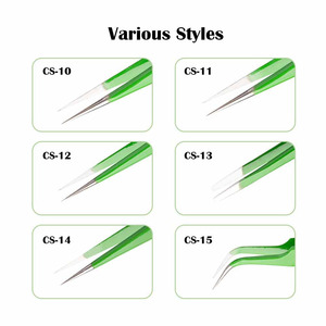 แหนบมืออาชีพสำหรับต่อขนตา สีเขียว แบบตรง แบบโค้ง ปลายแหลม แหนบสแตนเลส ชุดแหนบความแม่นยำสูง - Product Image 3