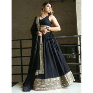 Gran negro Zari bordado Georgette recepción desgaste Lehenga Choli - Product Image 2