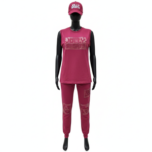 ชุดออกกำลังกายแขนกุดสองชิ้นสำหรับผู้หญิง ผ้าคอตตอนเจอร์ซีย์พรีเมียม 180 GSM ผิวสัมผัสนุ่ม โลโก้แบบรีดร้อน ชุดสำหรับผู้หญิง - Product Image 6