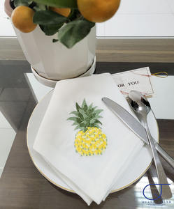 Custom Wholesale Embroidery Pineapple Dinner Napkin Polyester Linen Blend <b>Table</b> Napkin <b>Cloth</b> Napkin Home Events Wedding - Product Image 1