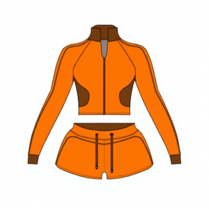Women's Sporty Two Piece <b>Set</b> Customizable Logo Embroidery Color Block Printed Pleated Zip-Up Quick Dry Jacket & Shorts Tracksuit - Product Image 5