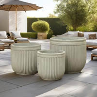 Ensemble de 3 pots de fleurs et jardinières modernes minimalistes en ciment glacé gris antique, imperméables et écologiques, pour la décoration intérieure, extérieure et de jardin