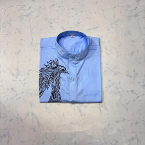 Classic <b>Long</b>-Sleeve Collarless Casual Shirt Featuring Floral Hand-painted Woven Velour 100% Cotton Summer Shirts - Product Image 5