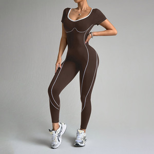 New Arrival Women's Athletic Gym Fitness <b>Workout</b> Yoga <b>Jacket</b> Long Sleeve Quick Dry Zip-Up Onesie Solid Pattern 1 Piece Yoga Set - Product Image 1