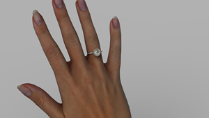 Anillo de Halo con Diamantes Brillantes Redondos, Chapado en Oro de 18K, Anillo de Compromiso Clásico con Halo Circular, Banda Lateral con Diamantes Redondos Pavé, Joyería Fina - Product Image 5