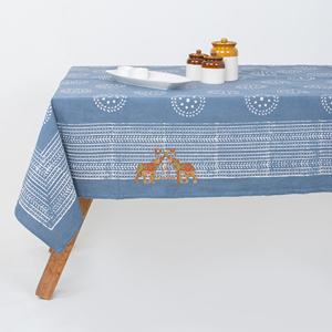 Blue Dabu Floral Print Hand Block Printed Pure Cotton Rectangle <b>Tablecloth</b> Indian Farmhouse Wedding <b>Round</b> <b>Table</b> Cover - Product Image 2