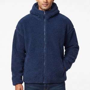 High Quality Hooded <b>Sherpa</b> <b>Fleece</b> <b>Jacket</b> <b>Men's</b> Winter Outerwear Single Button Closure Heavy <b>Fleece</b> Front Logo - Product Image 1