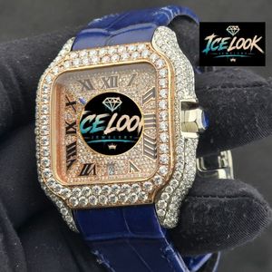 ICE LOOK นาฬิกาข้อมือผู้ชายสุดหรู ตัวเรือนสแตนเลสสตีลทรงสี่เหลี่ยม กระจกแซฟไฟร์ ระบบกลไก สายหนังสีน้ำเงิน หน้าปัดอนาล็อก ตัวเลขโรมัน - Product Image 4