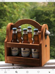 Wooden 6 Pack Vintage Bottle Holder Bottle Opener Removable Inner Divider Beer Carrier <b>for</b> Germany Caperdonich Milwaukee's Best - Product Image 2