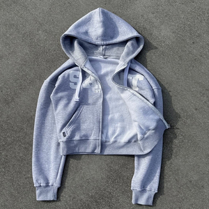Chándal Unisex con Capucha y Cremallera, Manga Larga, Adornado con Pedrería, Estilo Urbano, Color Sólido, Otoño - Product Image 3