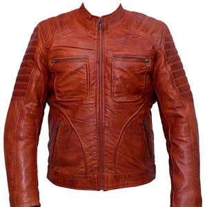 Chaqueta de cuero de oveja auténtica 100% hecha para hombre, chaqueta marrón con cuello de piel auténtica, chaquetas de diseñador de bombardero de alta calidad para hombre - Product Image 1