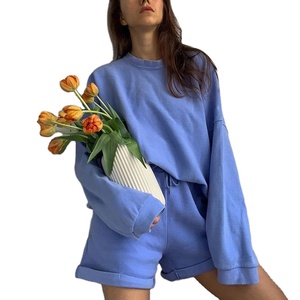 Custom 2 Piece Set Women Cotton Polyester Fleece Cotton <b>Light</b> Weight Relaxed Drop Shoulder Letter Graphic Pullover Shorts 2026 - Product Image 4