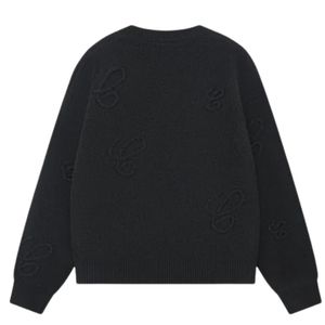 Suéter de Punto con Apliques Script, Suéter Negro Bordado, Cuello Redondo Informal, Algodón Premium, Ropa de Invierno Cómoda, Moda Masculina - Product Image 2