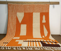 Handmade Hand Knotted Knots Rug Moroccan Orange New Zealand Wool Eco-Friendly Anti-Bacteria Floral Washable Fire Area Rug