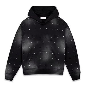 Sudadera con Capucha para Hombre, Negra, con Estampado Personalizado, 100% Algodón, 500 Gramos, Diseño de Puntos de Diamantes de Imitación, Estilo Casual, Manga Larga - Product Image 5
