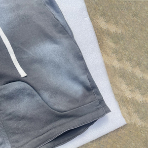 Pantalones Cortos de Felpa Francesa para Hombre, con Bordado Desgastado, Lavado Ácido, Color Sólido, Talla XXS, Efecto Desteñido, Cómodos, 100% Algodón, Cintura Elástica - Product Image 2