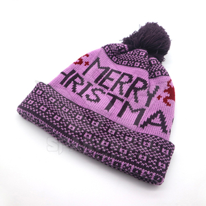 Chapeau en tricot de Noël avec pompon, motif bleu, blanc et rouge, unisexe, pour adulte, style décontracté - Product Image 5