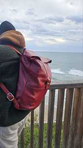 Retro Buckle Leather Roll Top Backpack Antique <b>Brass</b> Hardware Rucksack Vintage Look Travel Bag Men LRTB-0176 - Product Image 4