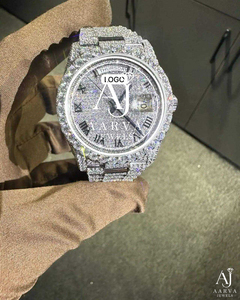 Montre de luxe en quartz Moissanite Iced Out, en acier inoxydable, analogique, avec cadran rond à chiffres romains classiques, unisexe - Product Image 4