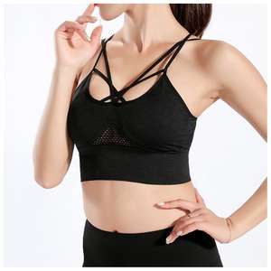 Vêtements de yoga en promotion, couleur noire, vêtements de fitness pour la salle de sport, soutien-gorge de sport personnalisé sans couture à dos croisé en mesh pour femmes - Product Image 1