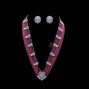 Panache Ruby Layered Necklace & Earring Set-Gold Plated Zircon Bridal Jewelry - Product Image 3